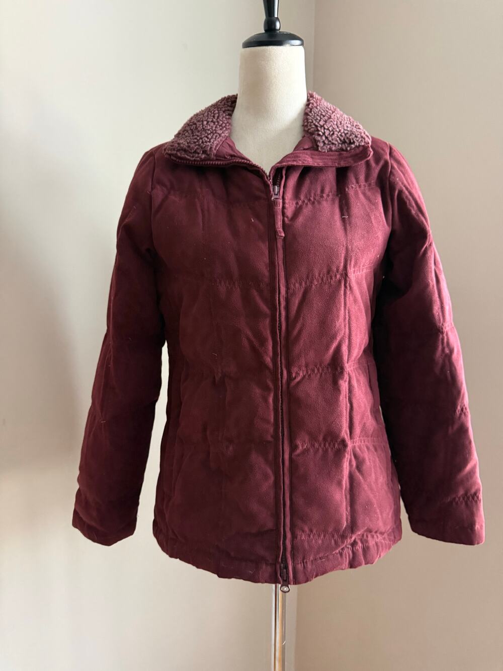 Vintage‎ L.L.Bean Down Coat XS Petite Sherpa Collar Goose Down Brick Red